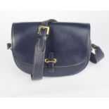 Hermes, navy blue leather saddle bag, c.1960s, flap front and tab closure, zip pocket to exterior