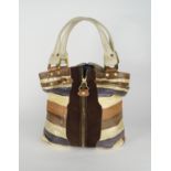 Jimmy Choo, large Mona snakeskin tote bag, multi colour stripe, midnight blue and brown suede,