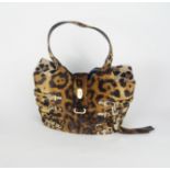 Jimmy Choo, leopard print skin tote bag, flap closure and strap and buckle details, approx 30cm