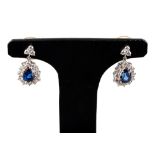 A pair of 18ct white gold, sapphire and diamond ear pendants,