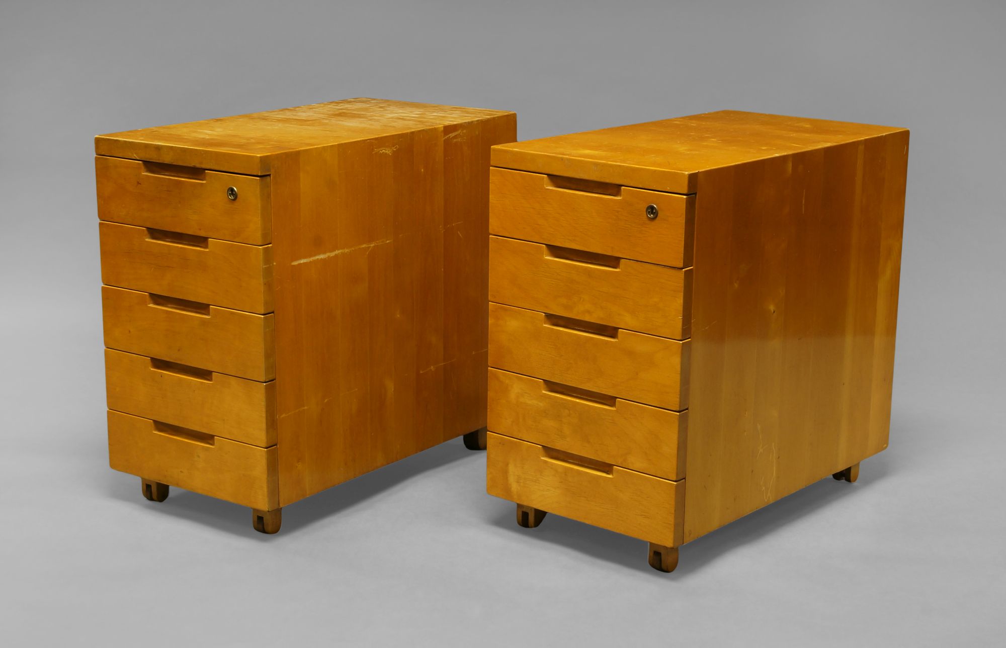 Alvar Aalto for Artek, Finland, a pair of birchwood 296 rectangular desk cabinets, c1950s,