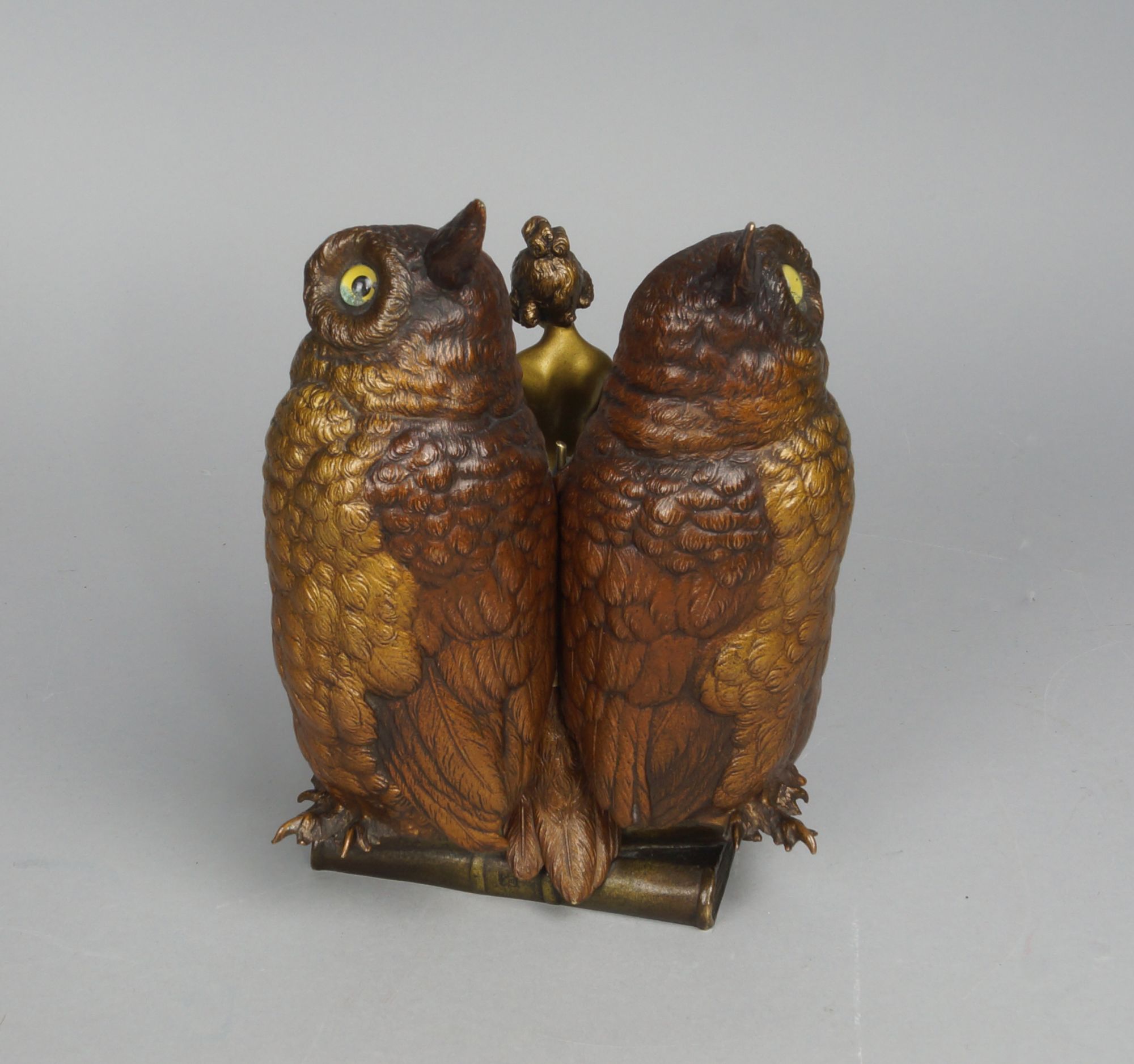 Franz Bergman, a metamorphic erotic bronze study of an owl and nude, - Image 3 of 3