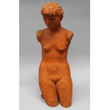 Karin Jonzen ARBS, British 1914-1998- Nude female figure, seated three-quarter length; terracotta,