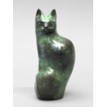 Claude Lhoste, French 1929-2009- Chat Assis; bronze with green patina, signed,