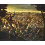 Spanish School, 17th Century- Cavalry in combat on the battlefield; oil on canvas,