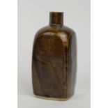 William Marshall, British, 1923-2007, a squared stoneware bottle, dark brown glaze, squared form