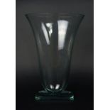 A large contemporary glass vase, of flared form upon rectangular foot, signed indistinctly and dated