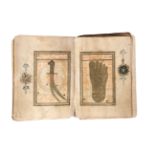 An Ottoman book of prayers with illustrations of Dhu'l Fiqar and the prophets footprint,