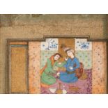 A Safavid painting of a young couple drinking, Iran, 16th century and later,