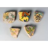 A group of Mughal cuerda seca tile fragments, probably from the tomb of Madan Sahib in Srinagar,