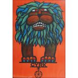 Hubert Hilscher, Polish, 1924-1999- 'CYRK'; a offset lithographic poster of a circus lion, from