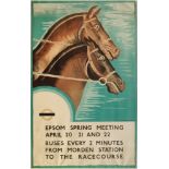 Laurence Bradshaw, British 1899-1978- Epsom Spring Meeting travel poster, c.1930; lithograph in