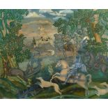 Leonid Michajlovic Brailovskij, Russian 1867-1937- Hunting scene; tempera on plywood, signed,