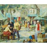 European School, mid-20th century- Market scene; oil on canvas, 51x60.