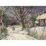 George William Collins, British 1863-1949- "Winter, Orpington Common"; watercolour and pastel,