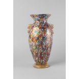 Murano, a millefiori vase, late 20th century, lion mask and ring decoration to sides, 34cm high.