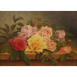 A Haudry, French, late 19th/early 20th century- Still life of roses; oil on board, signed, 24.