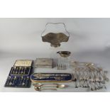A collection of silver flatware, to include a cased set of silver fish servers, Sheffield c.
