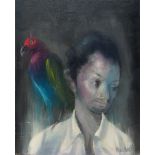 Pino Ponti, Italian 1905-1999- Portrait of woman with parrot; oil on canvas, signed,