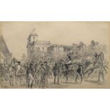 John A Bryan de Grineau, British 1882-1957- "In the Paddock"; pencil, pen and black ink,