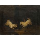 British Provincial School, early 19th century- Terriers playing in a barn; oil on canvas, a pair,