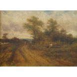 George Gregory, British 1849-1938- Sheep drover on a country lane; oil on canvas,