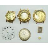 Two 18ct gold watch cases, approx 17g, a further gilt metal watch case,