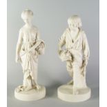 A pair of Copeland Parian porcelain figures of a girl and boy, 1th century,