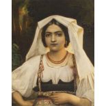 Munich School, mid-late 19th century- Portrait of woman in traditional dress, waist up; watercolour,