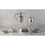 A collection of silver plated items, to include a bottle coaster, with pierced sides,