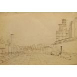 Arthur Glennie RWS, British 1803-1890- "Pompei"; ink over traces of pencil, inscribed, 26x37.