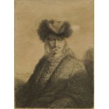 Thomas Worlidge, British 1700-1766- Man in a Fur Coat and Hat, after Rembrandt; etching,