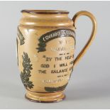 A Doulton Lambeth stoneware commemorative jug applied with a portrait medallion of General Gordon,