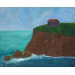 Nicki West, British, mid 20th century- Clifftop house; oil on canvas,