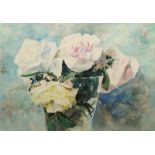 Francis Edward James RWS RBA NEAC, British 1849-1920- Roses in a glass vase; watercolour, signed,