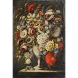 Manner of Franz Xaver Petter, mid 20th century- Still life with urn of mixed flowers; oil on canvas,