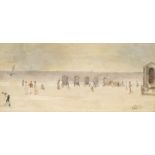 Albert Ludovici NEA RBA, British 1832-1952- Beach scene with figures and huts; watercolour, signed,