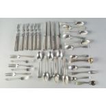 Various silver teaspoons and pastry forks, together with silver handled dessert knives and forks,