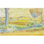 John Paddy Carstairs, British 1910-1970- Rural landscape; watercolour, coloured pencil, signed,