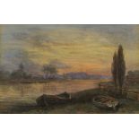 William Clarke Eddington, British fl 1861-1885- Sunset on the Severn, circa 1880; watercolour,