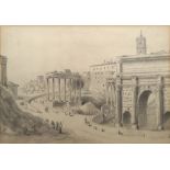 Italian School, late 18th century- Roman Forum, Rome; wash in monochrome,