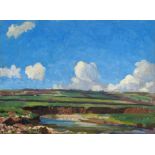 Modern British School, early-mid 20th century- View of a tranquil shore; oil on panel, 18.4x25.