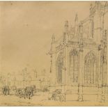 Lewis John Wood RI, British 1813-1901- "St Etienne Beauvais- Place au Marche"; pen and black ink,