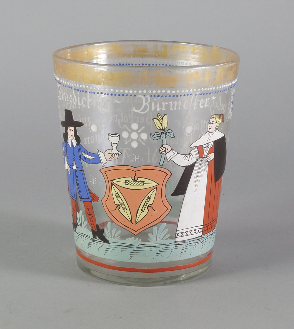 A German enamelled glass beaker, late 19th century,