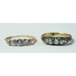 Two five stone diamond rings, early 20th century, both mounted in 18ct gold,