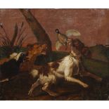 Manner of Abraham Danielsz Hondius, 18th century- Dogs flushing a game bird; oil on canvas, 32.