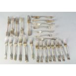 Five George III silver fiddle pattern table forks, London c.