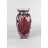 A Bohemian ruby flash glass vase, decorated by Felix Průša, 1943,