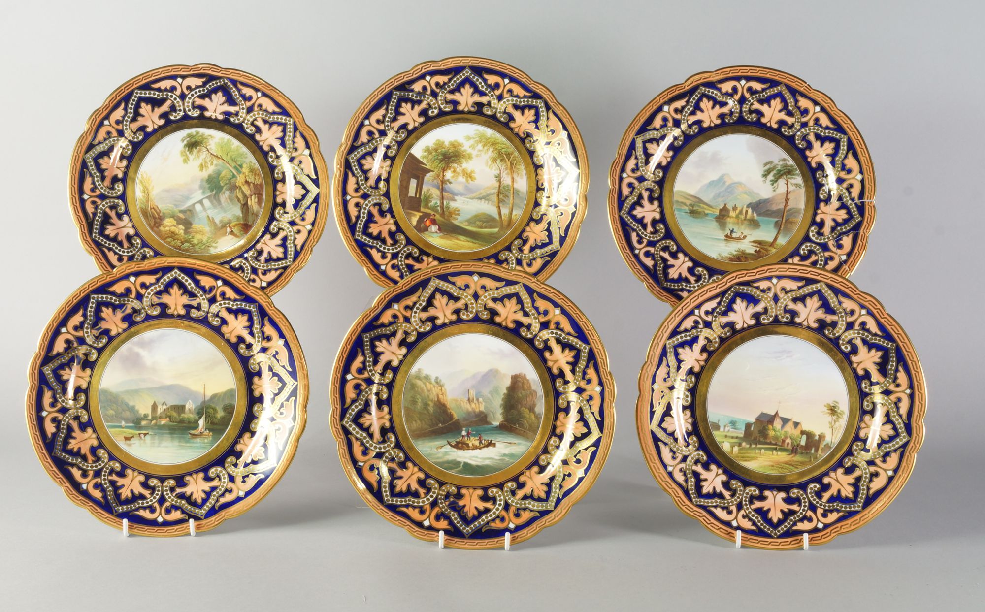 A Set of six Ridgway porcelain cabinet plates, mid 19th century,