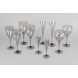 A suite of Rosenthal Studio-Line drinking glasses, clear and cobalt blue with slender stems,